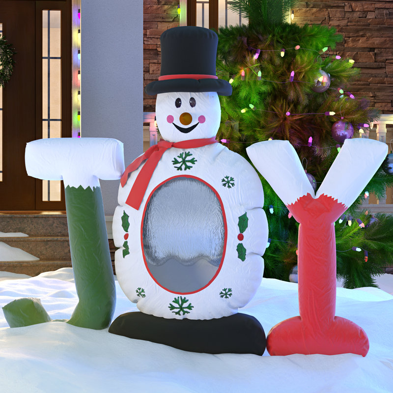 The Holiday Aisle® Christmas Inflatable Joy Snowman Snow Globe